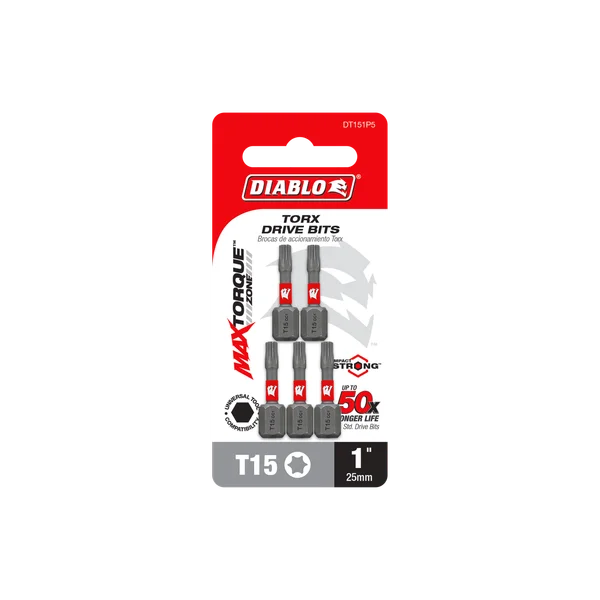 DIABLO DT151P5 5PK T15 INSERT BIT 1"