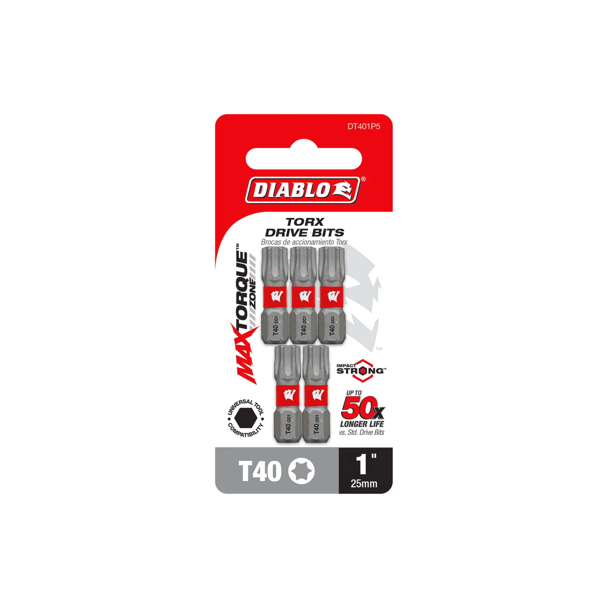 DIABLO DT401P5 5 PK T40 INSERT BIT 1"