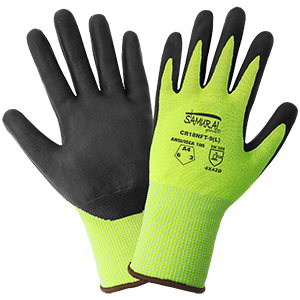 GLOBAL CR18NFT-7(S) 18GA, HI-VIS Y/G TAFFALENE SHELL, BLACK NITRILE PALM