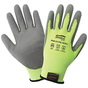 GLOBAL PUG517TS-7(S) 13GA, HI-VIS Y/G TUFFKUT SHELL, GRAY SMOOTH COATED PALM