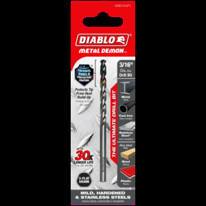 DIABLO DMD316JP1 3/16"METAL DRILL BIT FOR MILD, HARDENED